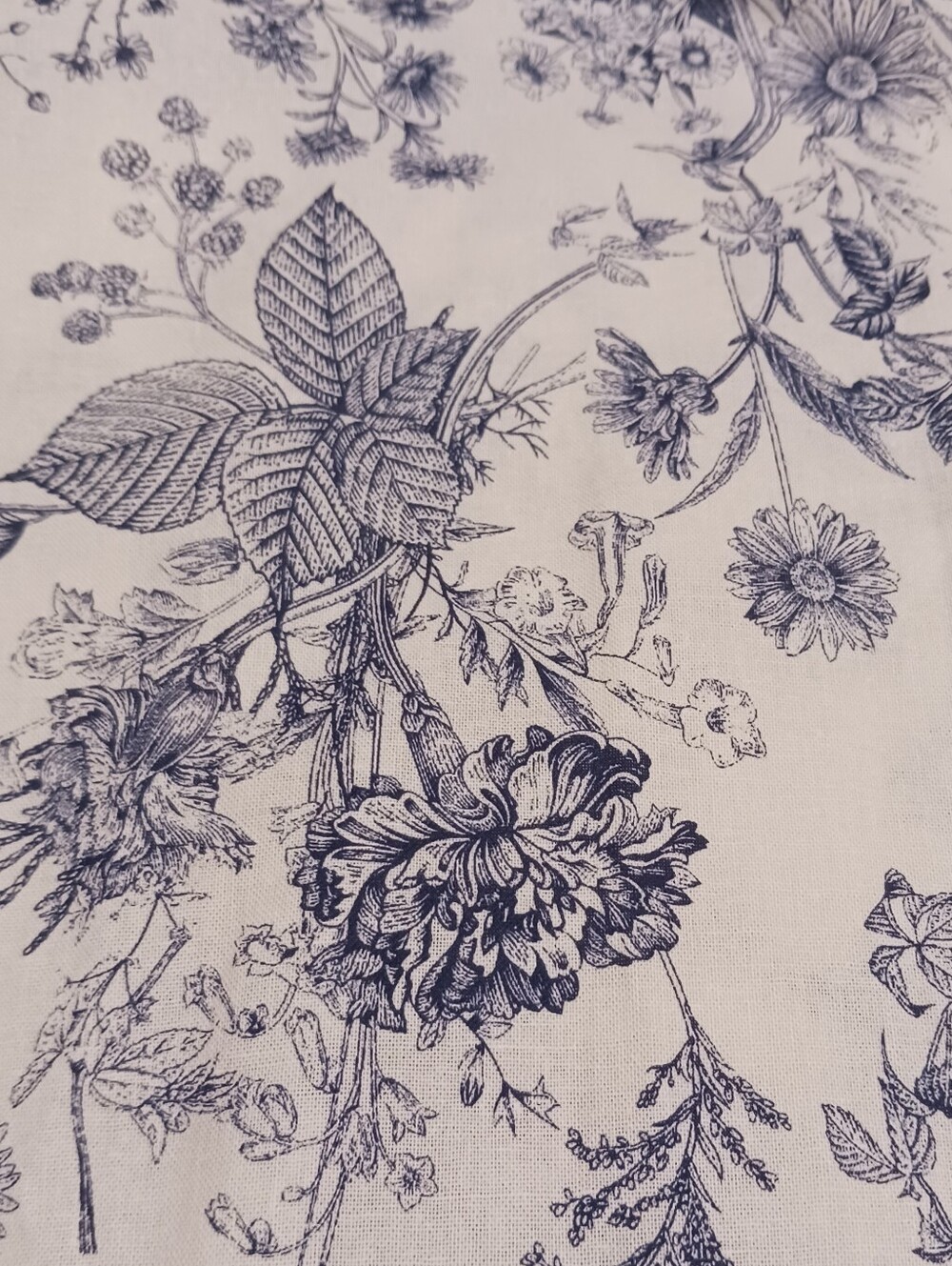 SOLD Indigo Rose Floral Toile Puff Sleeve Belted Cottage Midi Dress - Picture 5 of 9